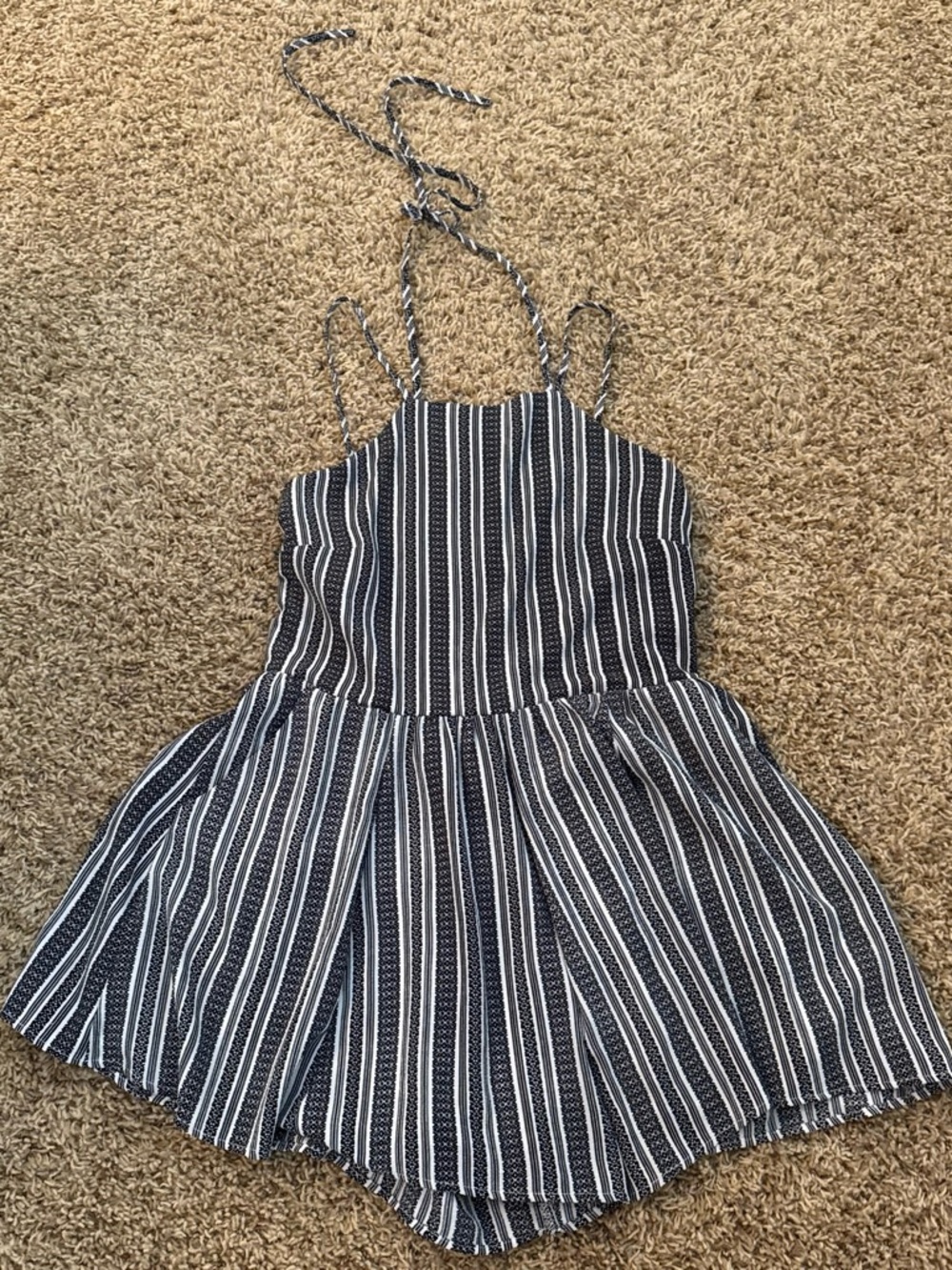Love Riche Black & White Striped Halter Romper